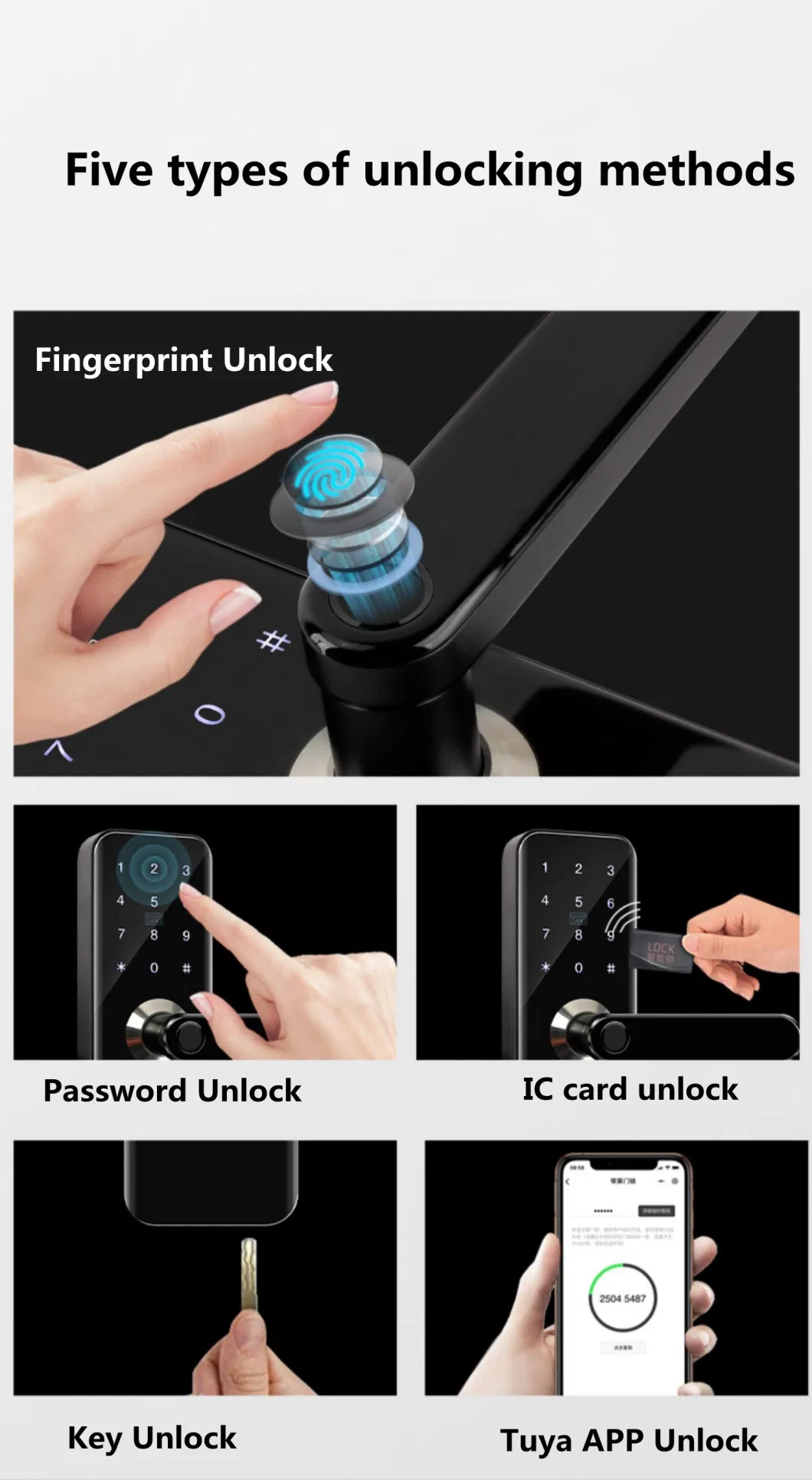 Biometric Fingerprint Passcode RFID Door Handle Lock Waterproof Double Side Door Lock